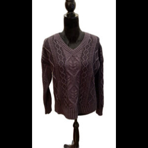Time and Tru Womens Sweater Dark Grey Sz Small measure like Med Thick Cable Knit